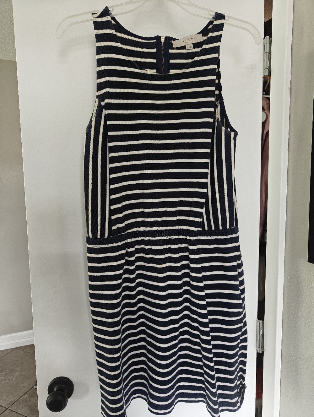 LOFT Navy & White Striped Sleeveless Mini Dress